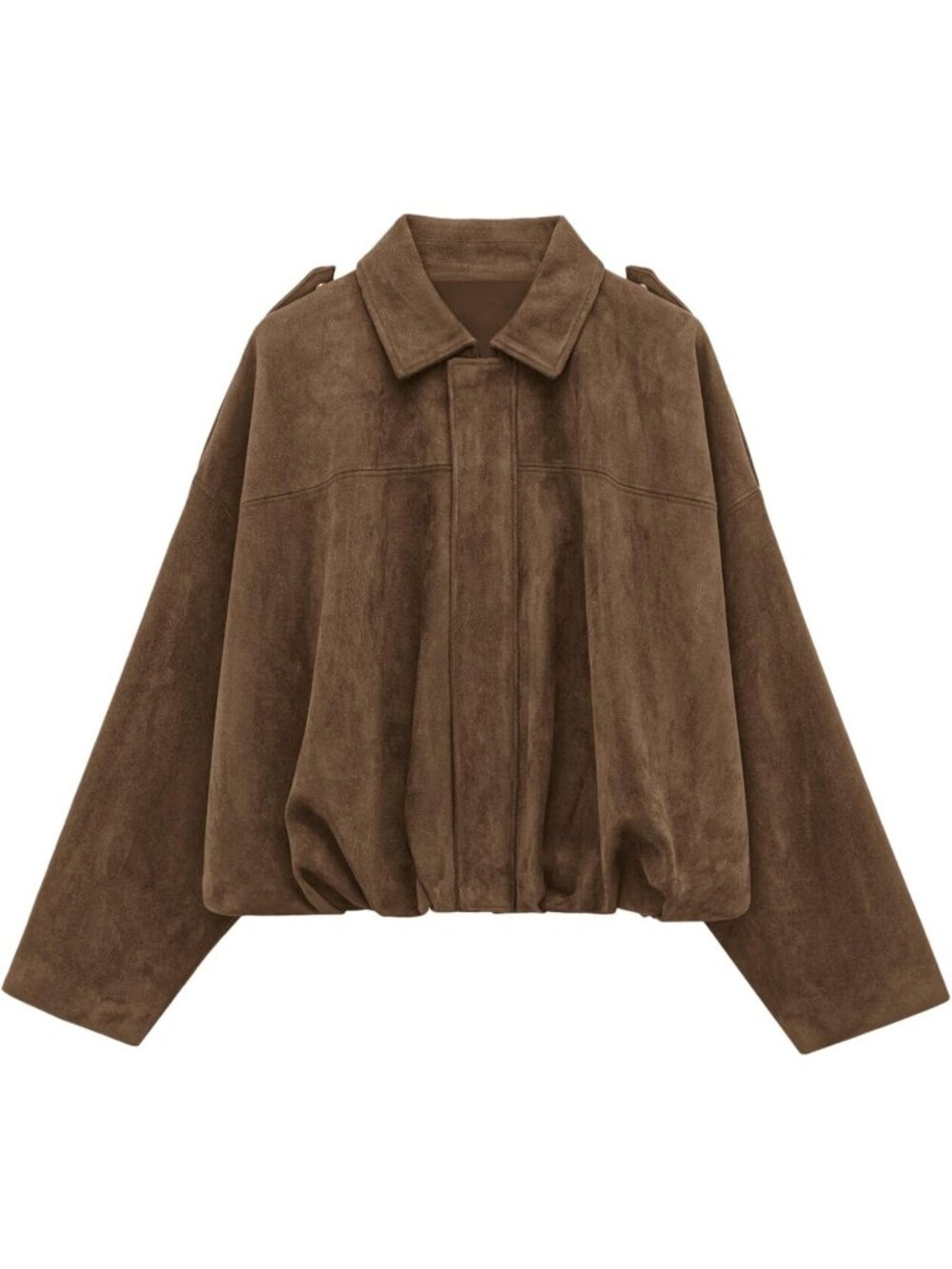 Women's Brown Faux Suede Cropped Bomber Jacket Long Sleeve ZIP Up Coat